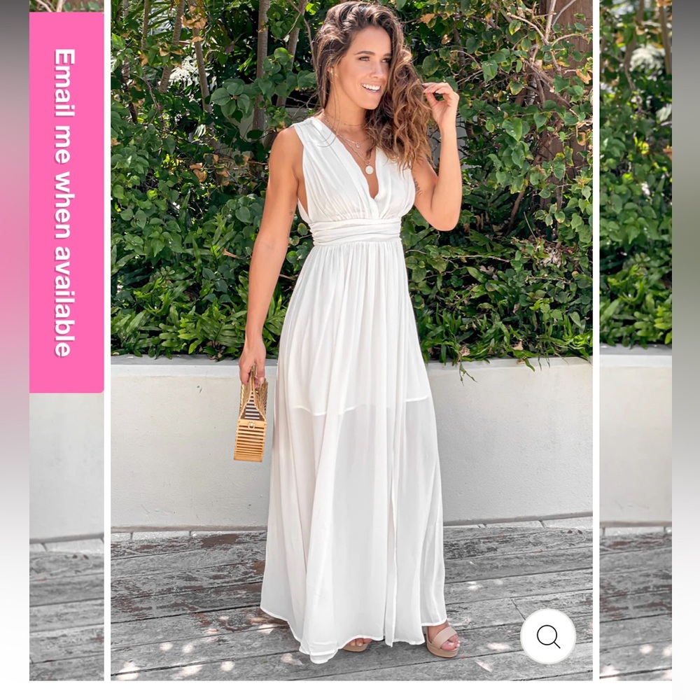Never worn Ivory V-Back Maxi Dress semi sheer overlay